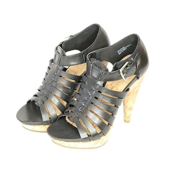 Mia Strappy Heels 6.5 Black Open Toe Cone Heel Evening Dance Party - Picture 2 of 7